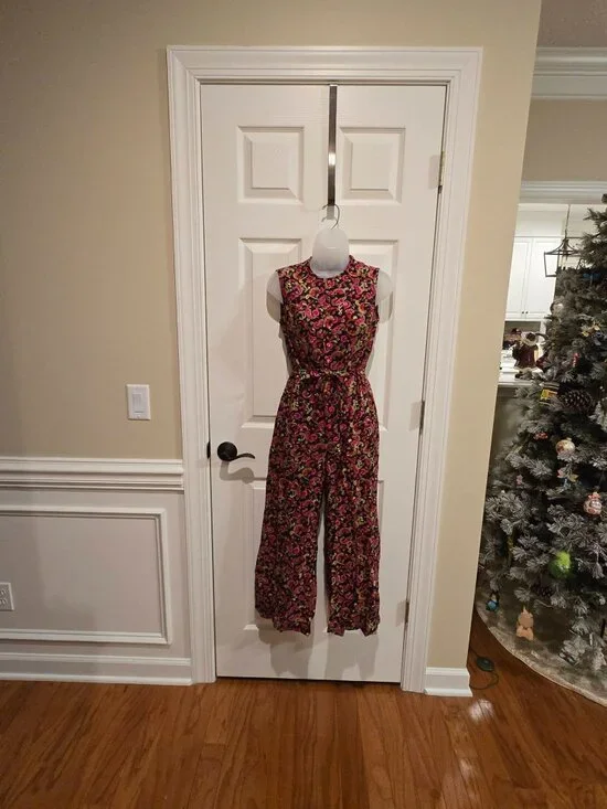 Vintage 1960s Pink & Green Paisley Sleeveless Jumpsuit Size Small - Picture 3 of 13